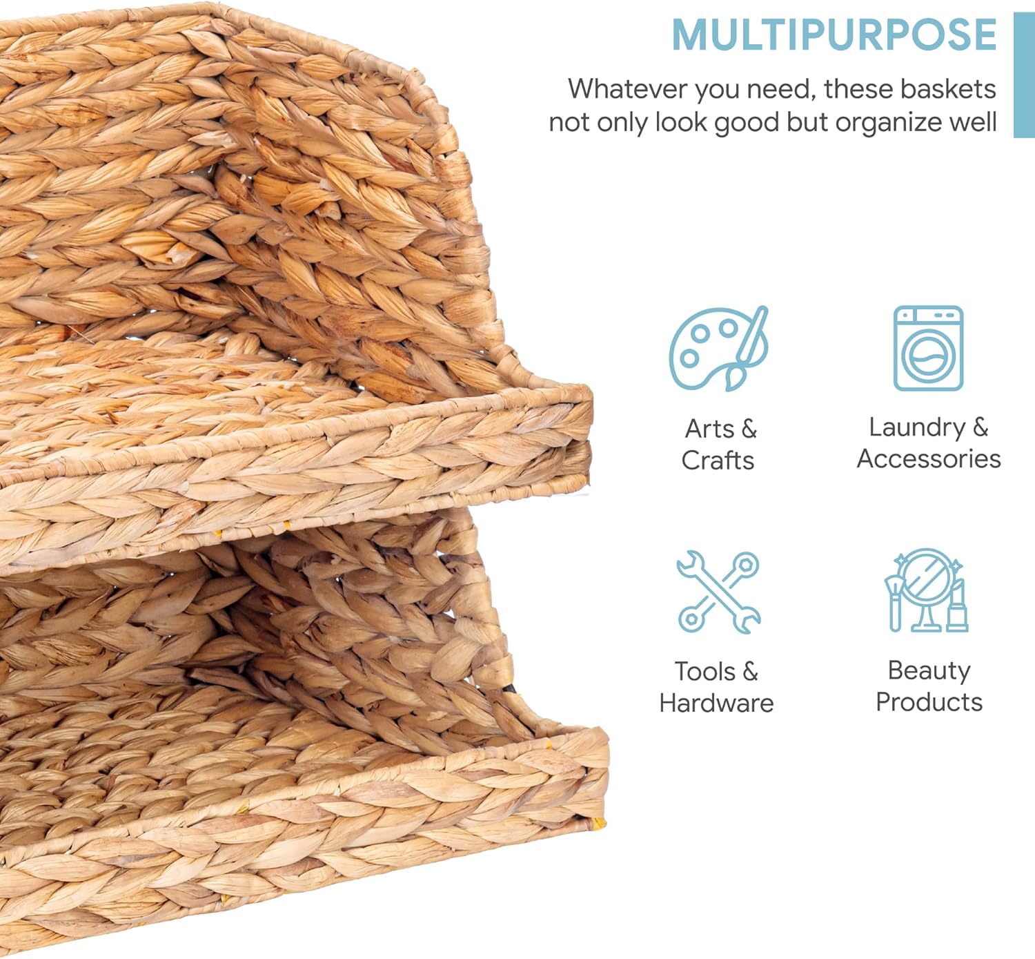 VATIMA Water Hyacinth Storage Baskets with Large Open-Front for Kitchen, Decorative for Living