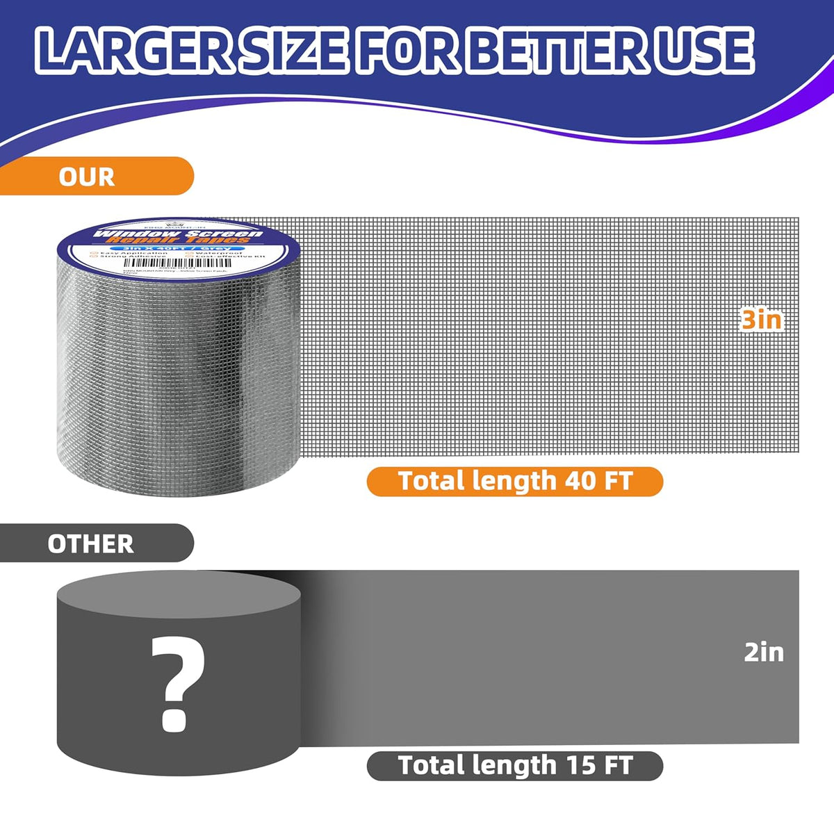 KING MOUNTAIN Grey Window Screen Repair Tape,3inX40FT Heavy Duty Screen Repair Kit for Window