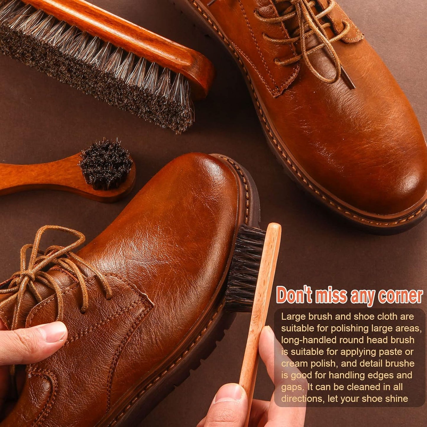 4 Pcs Horsehair Shine Shoes Brush Kit Polish Dauber Applicators Cleaning Leather Shoes Boots Care