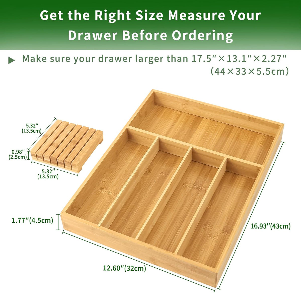 VaeFae Bamboo Silverware Organizer (Non-expandable), Utensil Holder for Drawer, Wooden Cutlery Tray