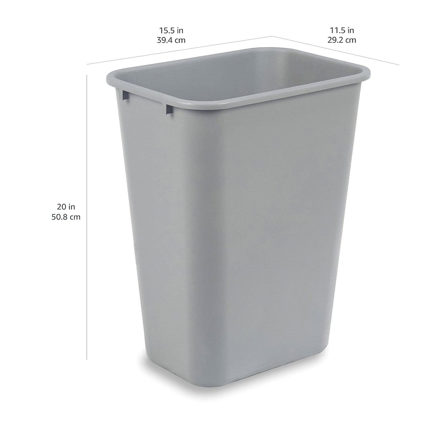 Amazon Basics Rectangular Commercial Office Wastebasket, 10 gallons (Pack of 1), Grey (Previously