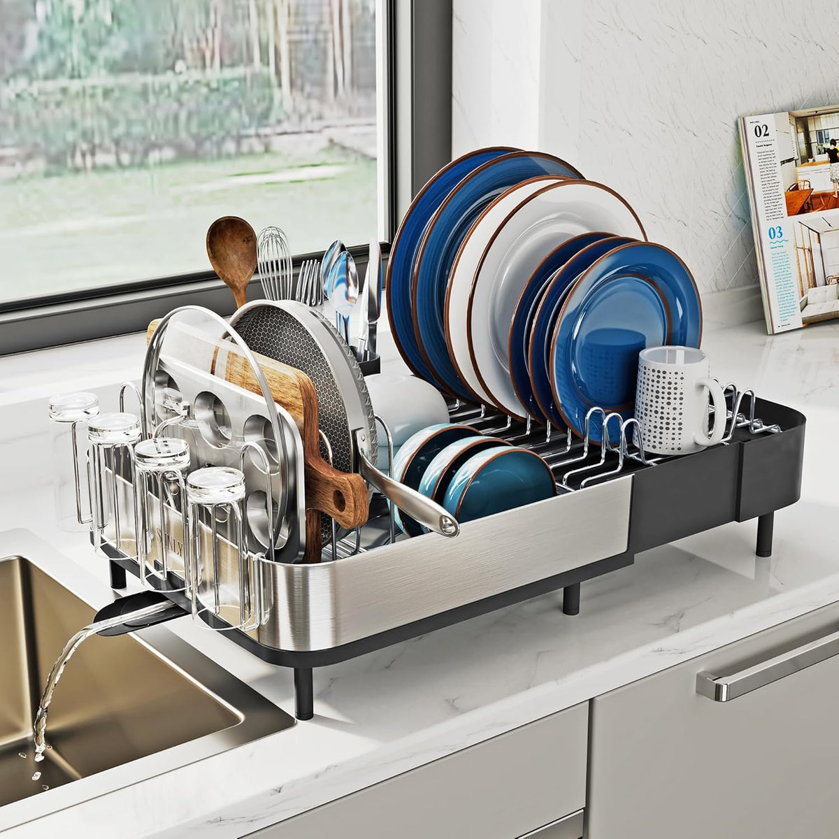 SUNLY Expandable Dish Drying Rack, Versatile Brackets for Pots & Pans, Space Saving Kitchen Drying