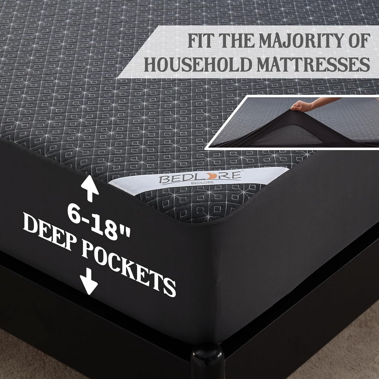 BEDLORE King Mattress Protector, Waterproof Noiseless Mattress Cover with Deep Pocket for 6-18