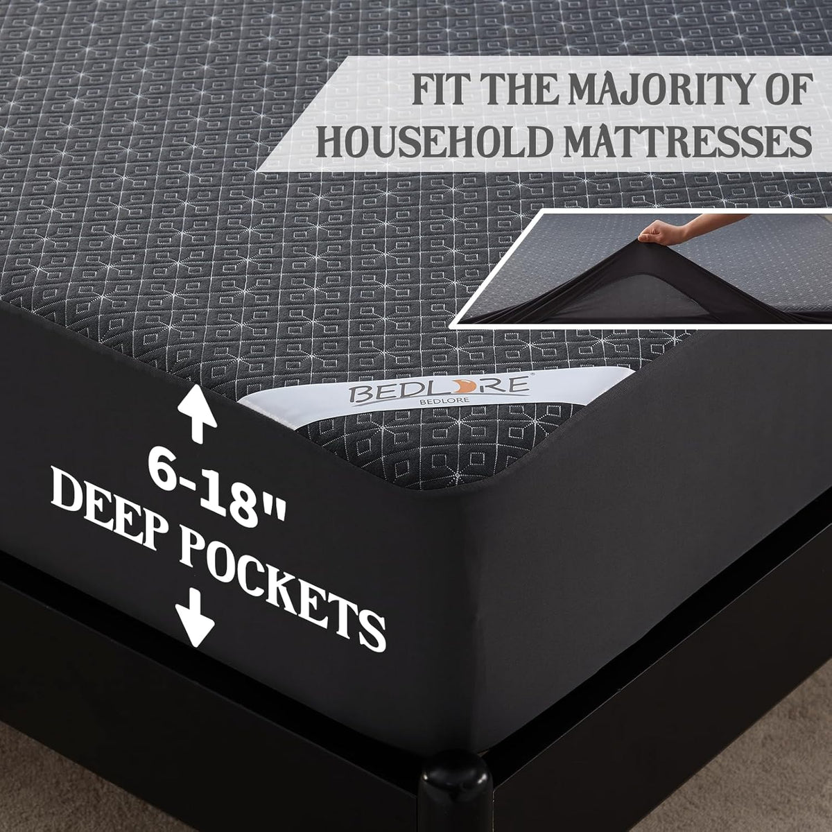 BEDLORE Queen Mattress Protector, Waterproof Noiseless Mattress Cover with Deep Pocket for 6-18