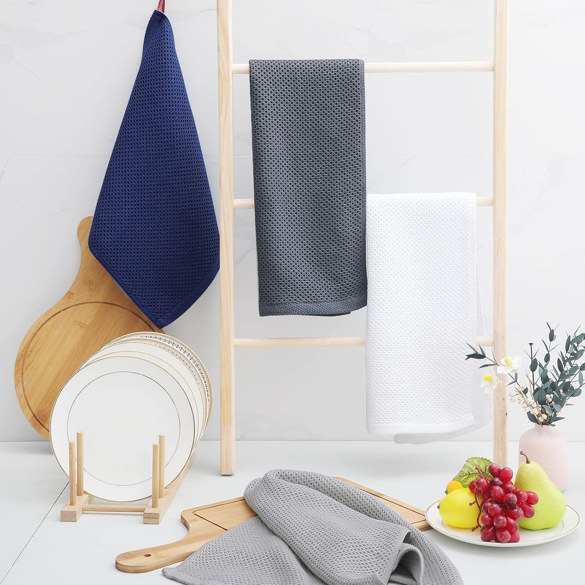 Homaxy 100% Cotton Waffle Weave Kitchen Dish Towels, Ultra Soft Absorbent Quick Drying Cleaning