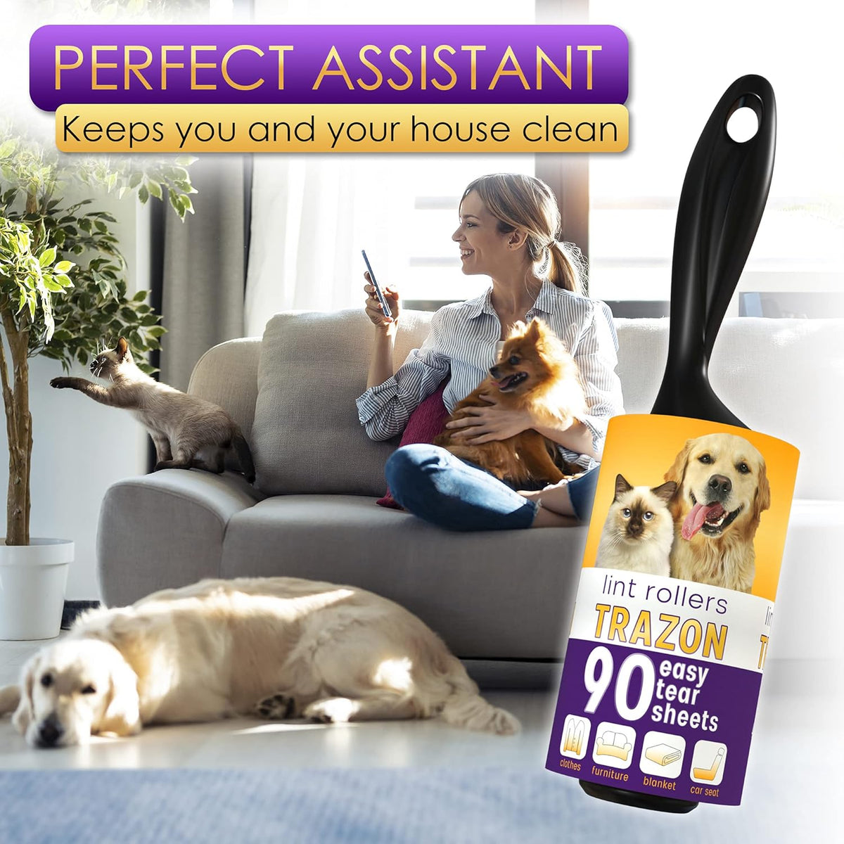 Lint Rollers Value Pack of 450 Sheets / 5 Refills, Sticky Roller, Lint Remover for Dog, Cat, Pet