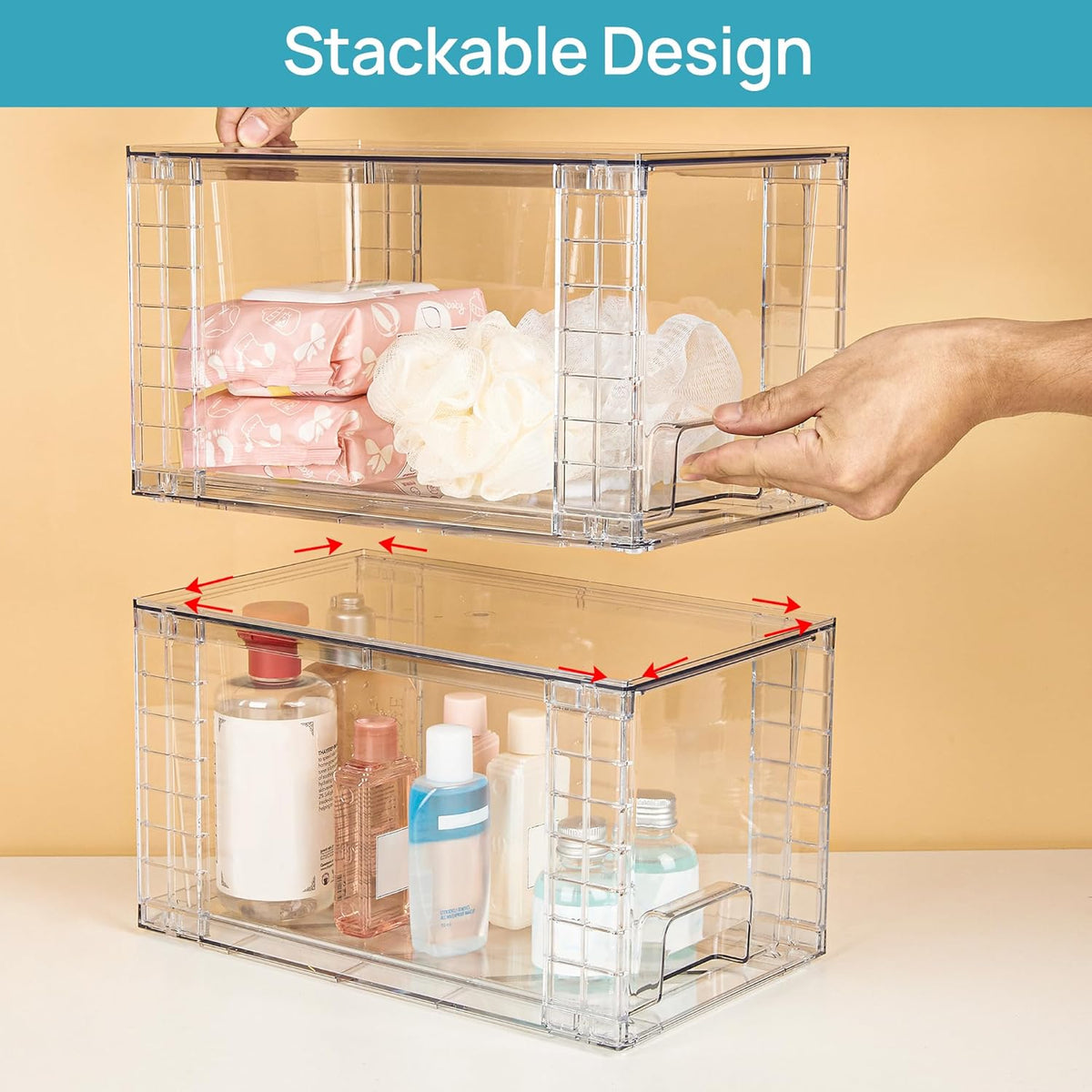 Vtopmart 2 Pack Large Stackable Storage Drawers,Clear Acrylic Drawer Organizers with Handles