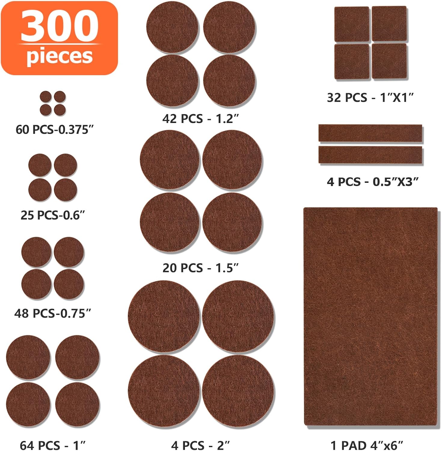 Felt Furniture Pads 300 Pieces, Furniture Pads for Hardwood Floors, Floor Protectors for Furniture
