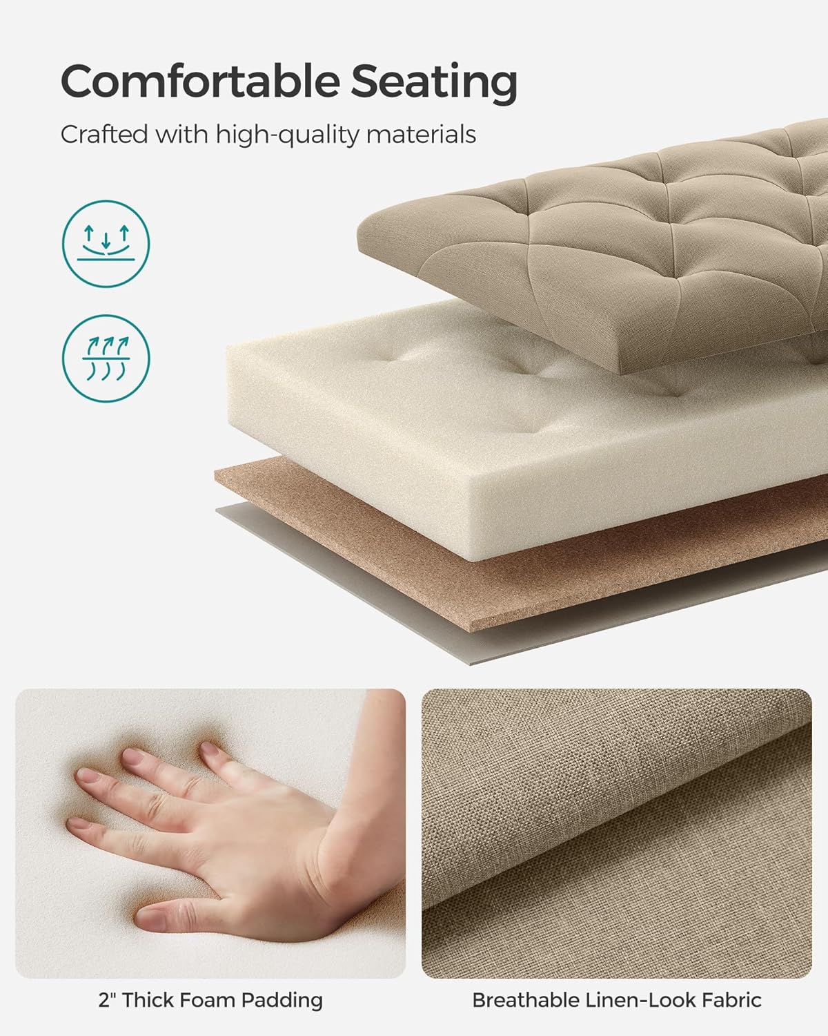 SONGMICS Storage Ottoman Bench, Foot Rest with Legs, 15.7 x 43.3 x 15.7 Inches, End of Bed Bench