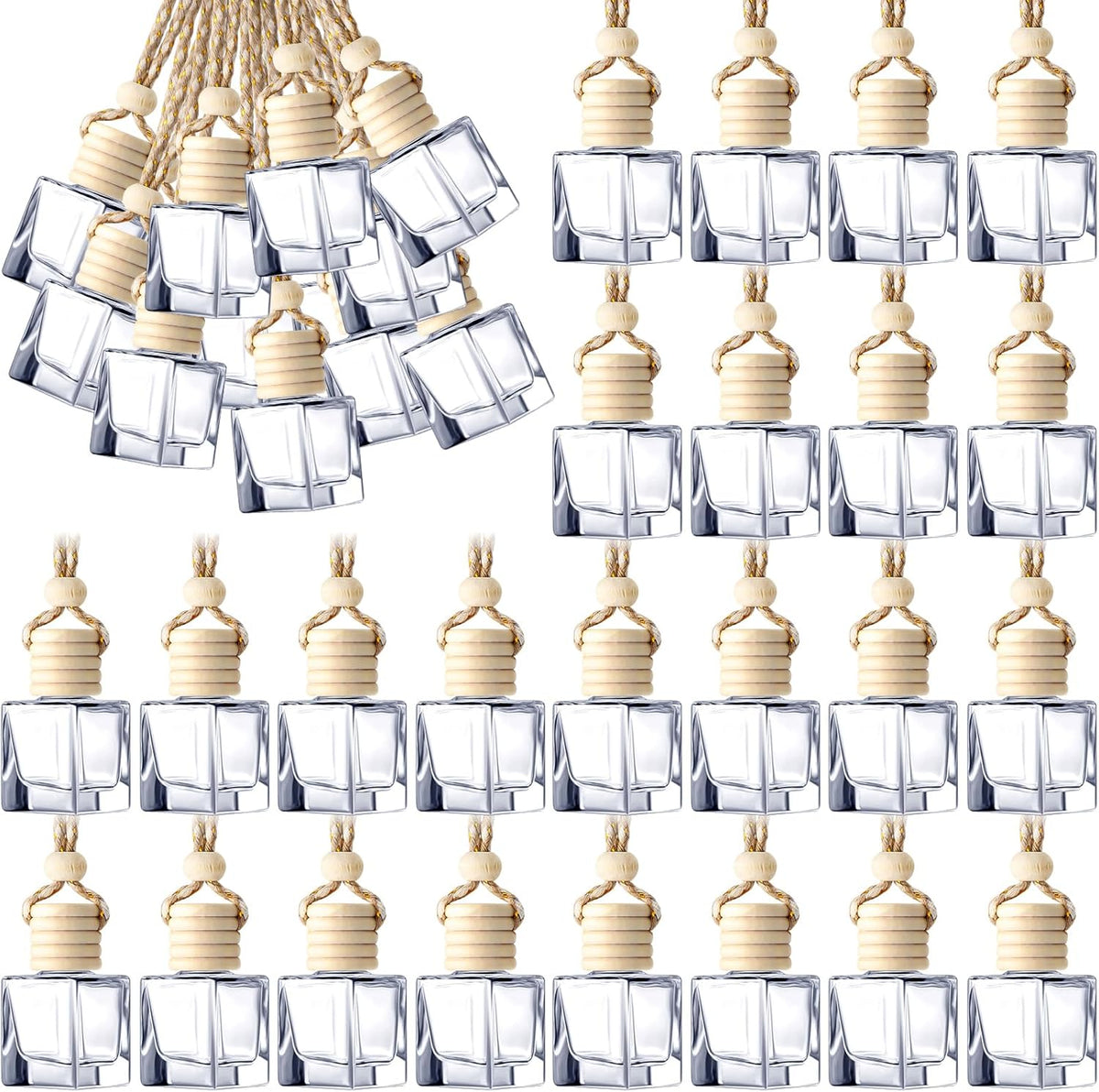 BBTO 50 Pcs Hanging Car Air Freshener Car Diffuser Bottles Empty Glass Perfume Bottle Freshener