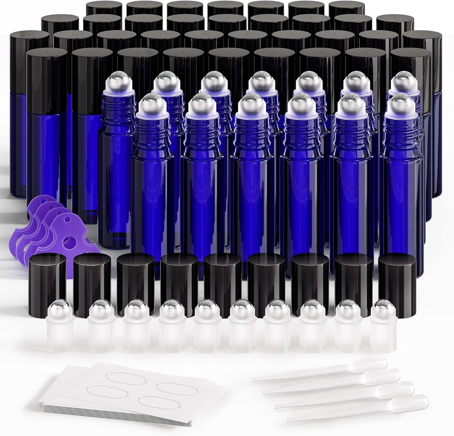 ULG Essential Oil Roller Bottles 48 Pack 10ml Cobalt Blue Glass Empty Bottles with Stainless Steel