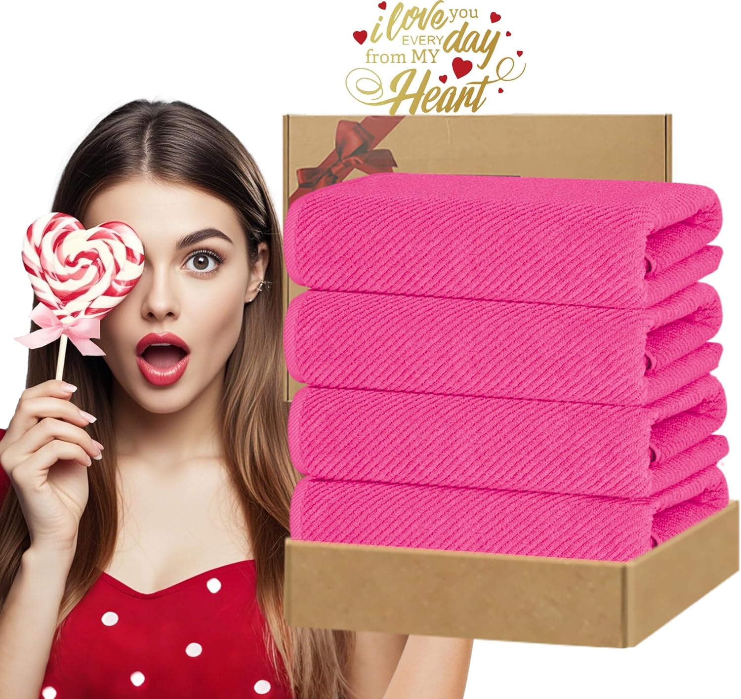 Hot Pink Bath Towels (4PC Large, 30"x56") - 100% Cotton | Quick Dry | Light Weight | Thick | Soft |