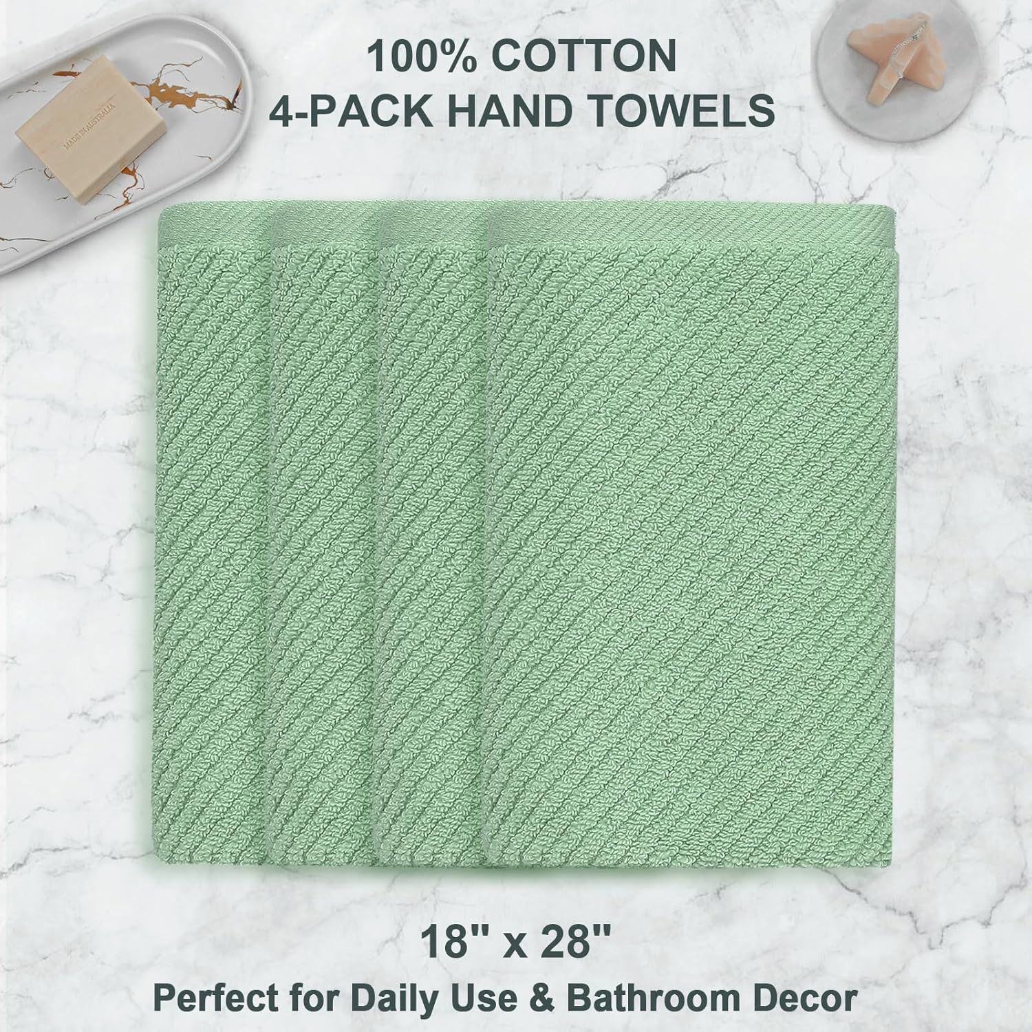 VOOVA & MOVAS Hand Towels for Bathroom Set of 4, Large 18" x 28", 100% Cotton | Lightweight | Thick