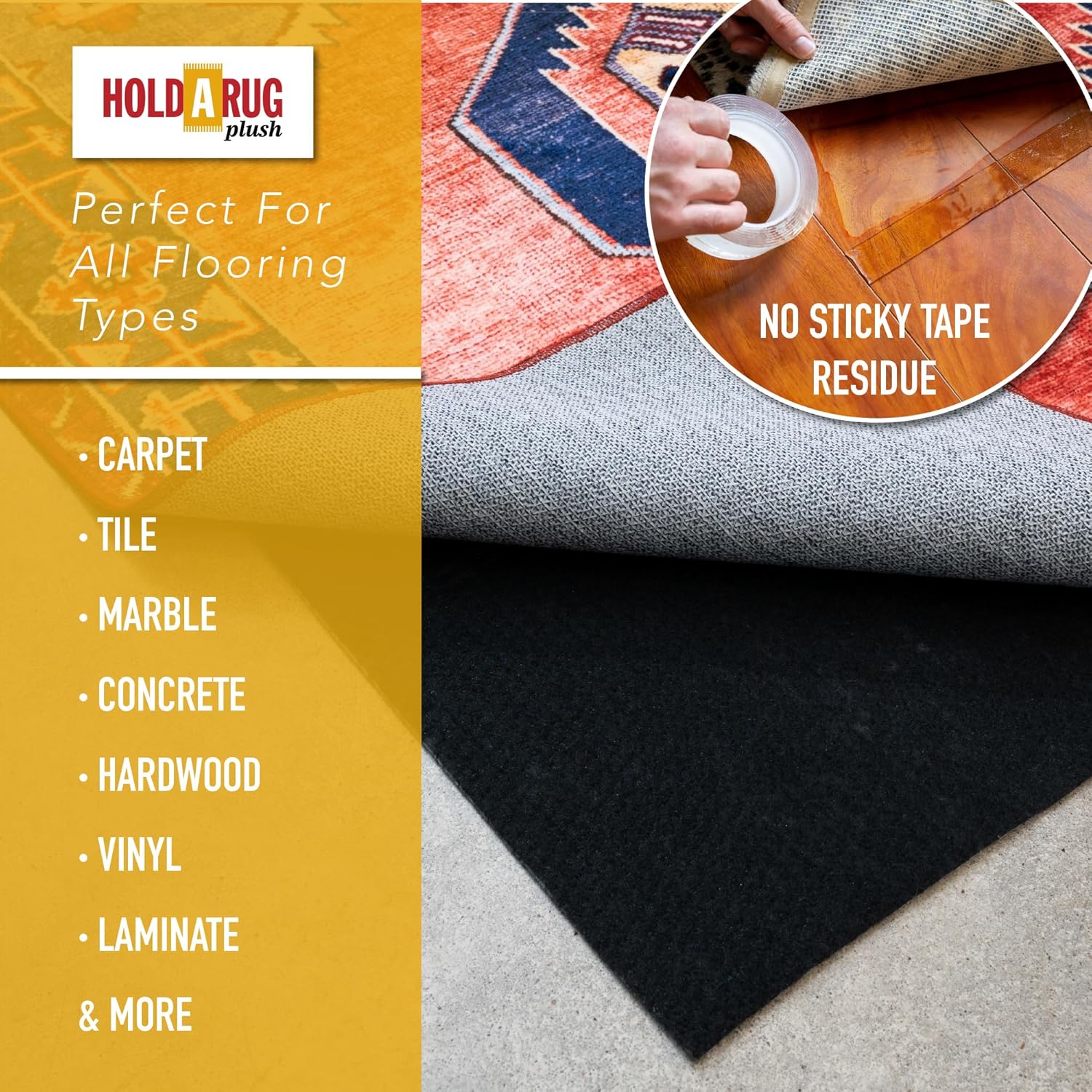 Hold-a-Rug Plush 2'6 x 16' Nonskid, Nonslip Rug Pad, Reversible Gripper, ¼ Thick, Safe for All