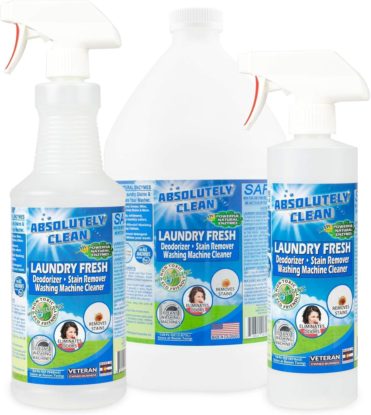 Absolutely Clean Amazing Laundry detergent liquid Stain and Odor Remover, Naturally Based Formula