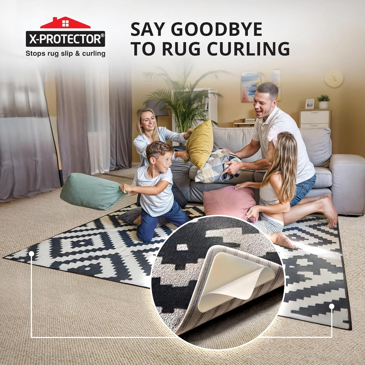 X-Protector Rug Tape for Carpet - 8 Pcs Set - White Anti-Slip & Anti-Curling Carpet Tape for Rugs