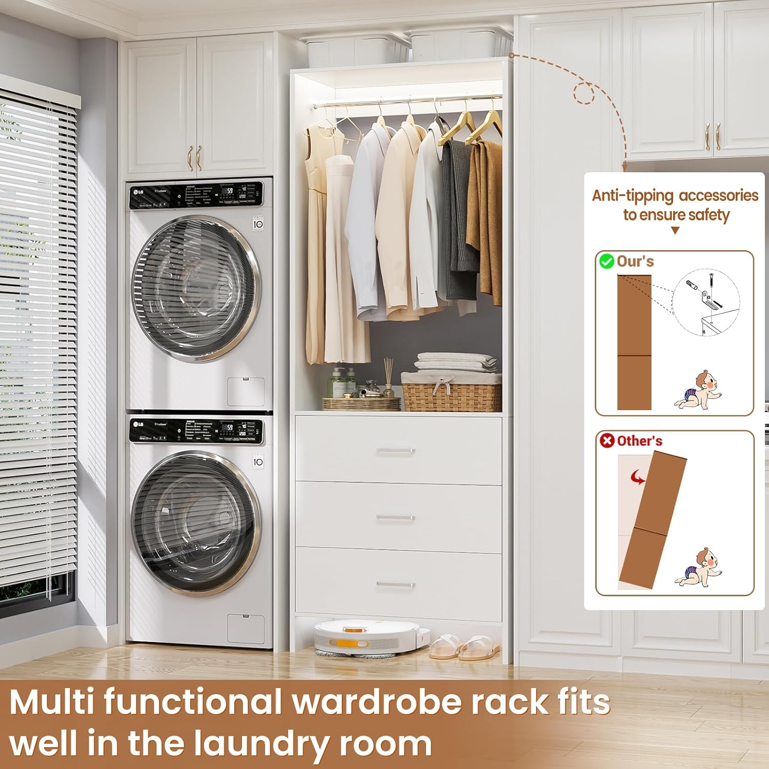 Aheaplus 2FT Closet System with 3 Drawers, 24’’ Closet Organizer, Wood Closet Organizer System