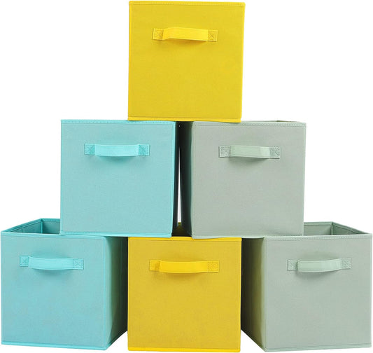 Stero 13x13x13 Inch Fabric Storage Bins 6 Pack Fun Colored Storage Cubes with Handles Foldable Cube