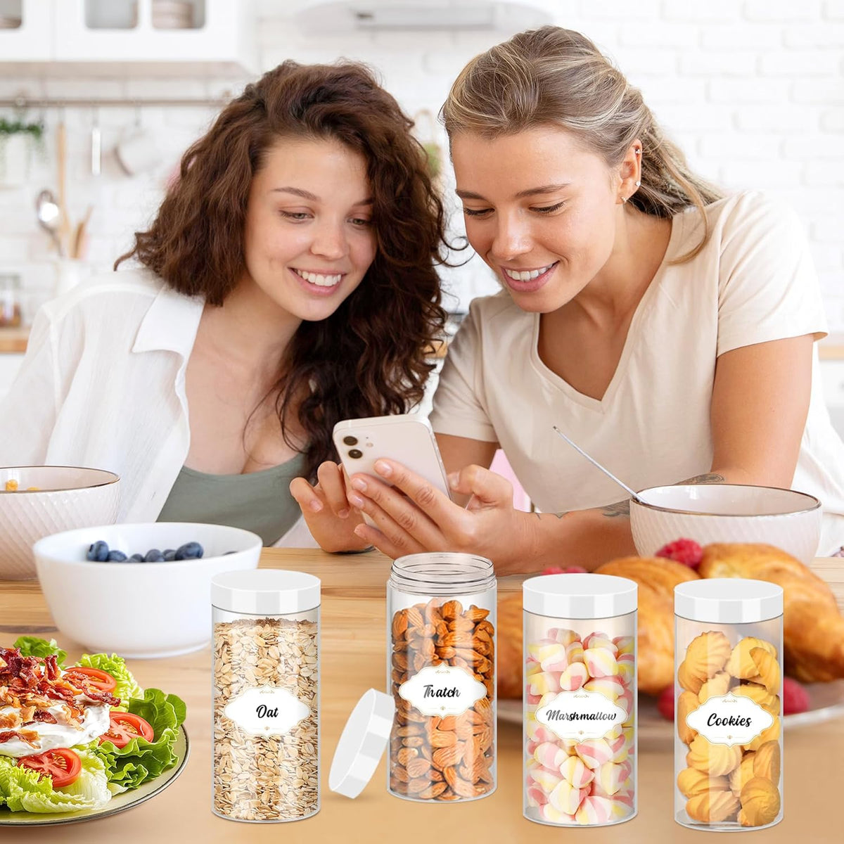 24 Pcs Plastic Jars, 16 OZ Plastic Jars with White Lids Clear Airtight Slime Containers Refillable