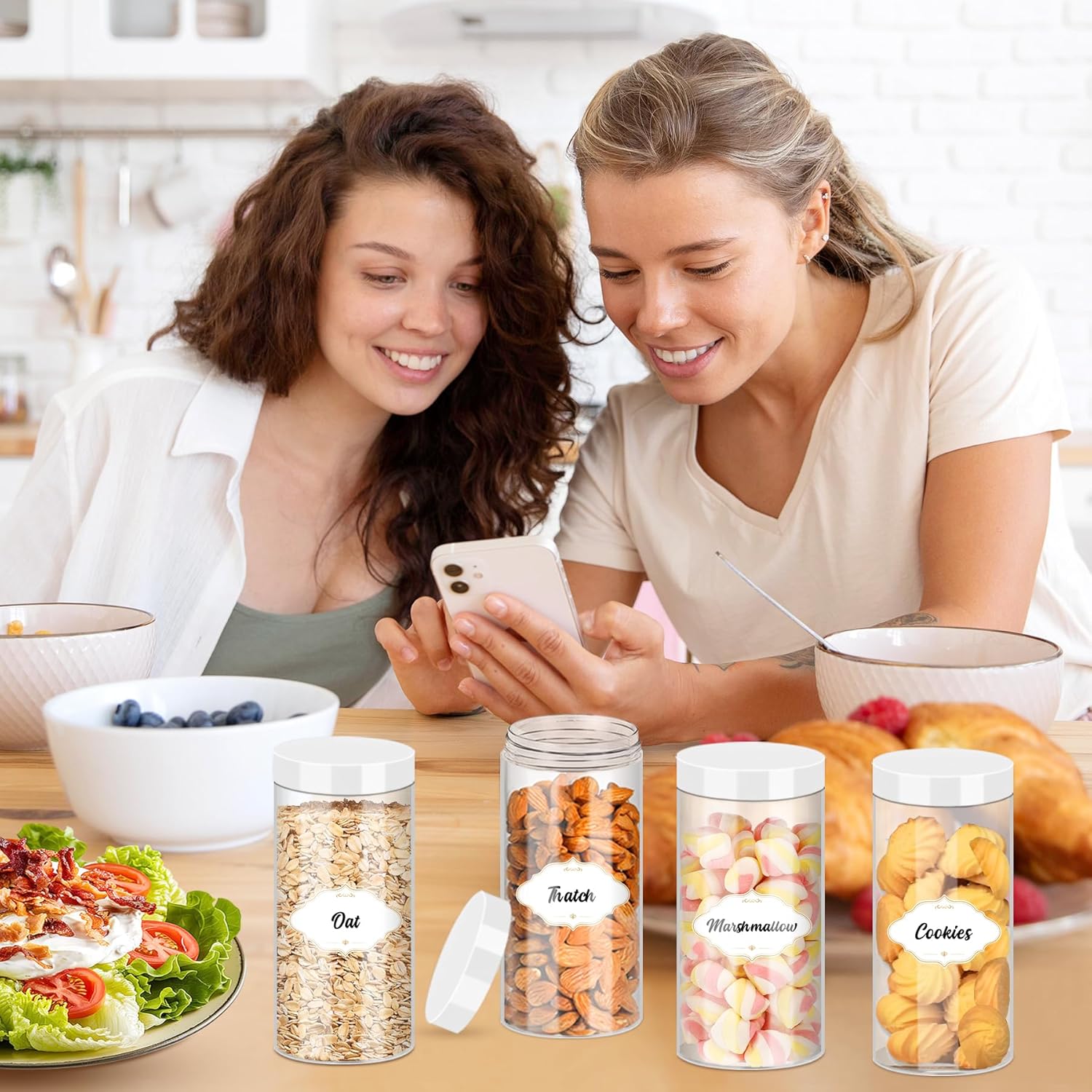 24 Pcs Plastic Jars, 16 OZ Plastic Jars with White Lids Clear Airtight Slime Containers Refillable