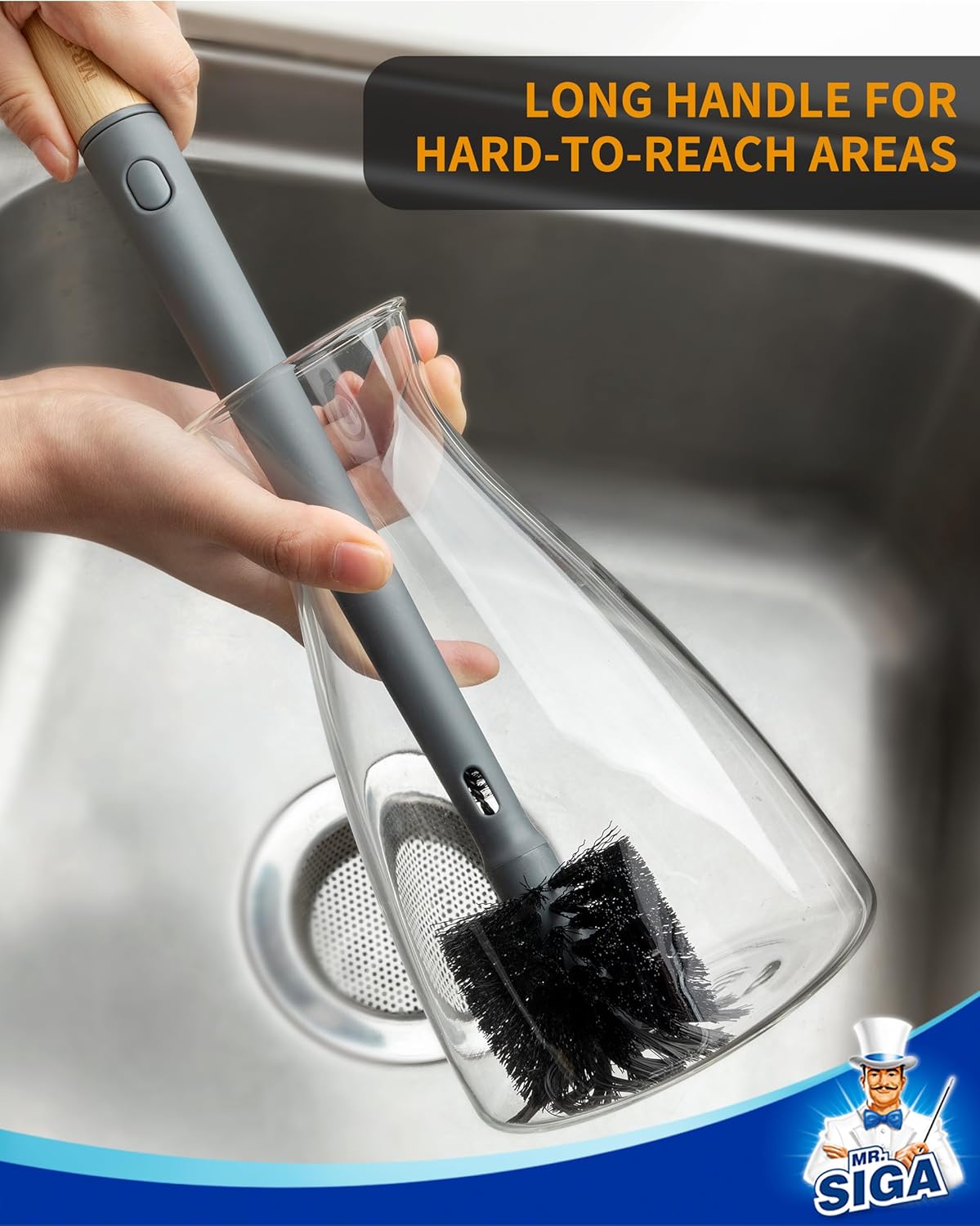 MR.SIGA Water Bottle Brush and Straw Cleaner Brush, Long Handle Bottle Cleaner Brush, 2 in 1 Bottle