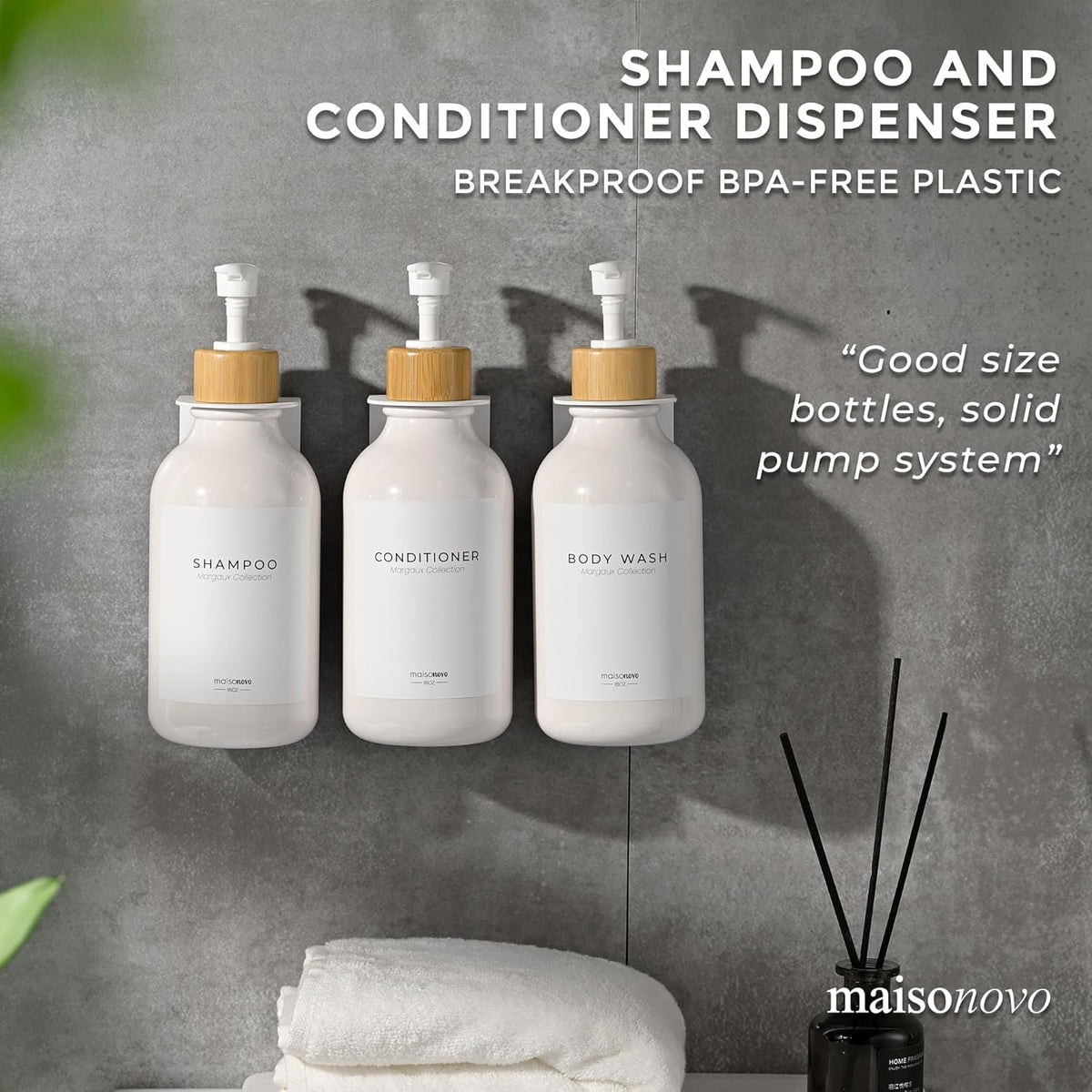 MaisoNovo Shampoo and Conditioner Dispenser - Shower Soap Dispenser Wall Mounted - 16.9 fl oz Set