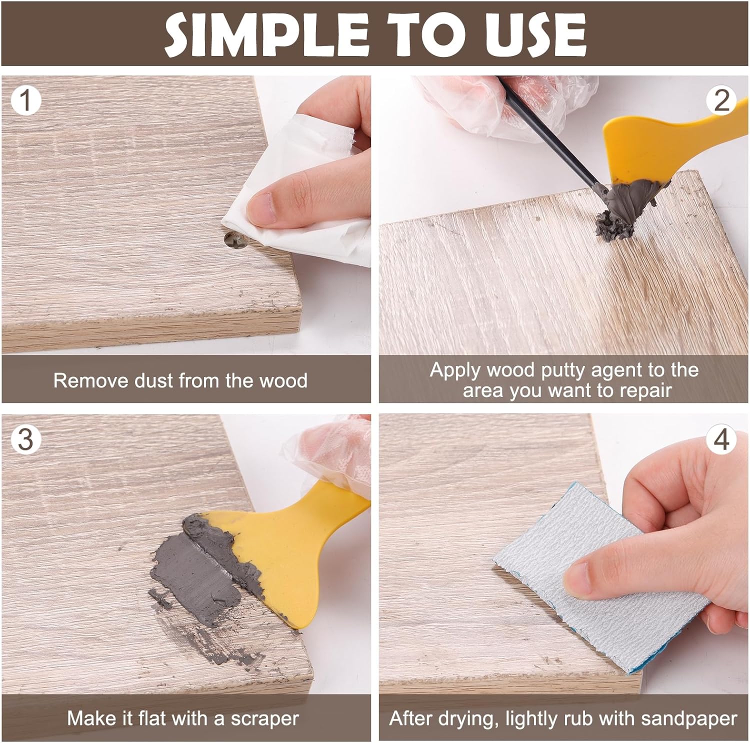 SEISSO Wood Putty, Gray Wood Filler Paintable, Wood Putty Outdoor Waterproof, Wood Repair Putty