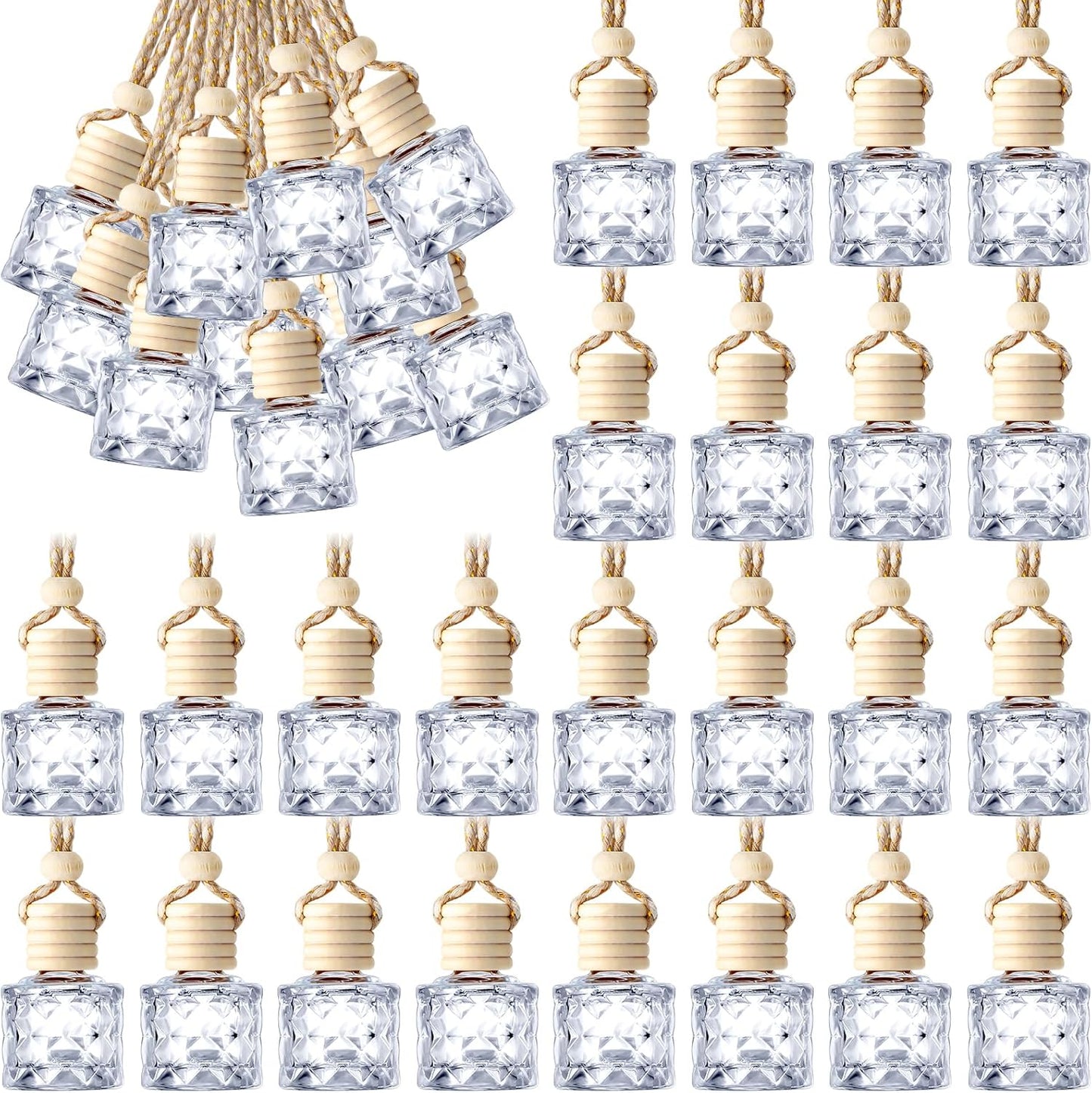 BBTO 50 Pcs Hanging Car Air Freshener Car Diffuser Bottles Empty Glass Perfume Bottle Freshener