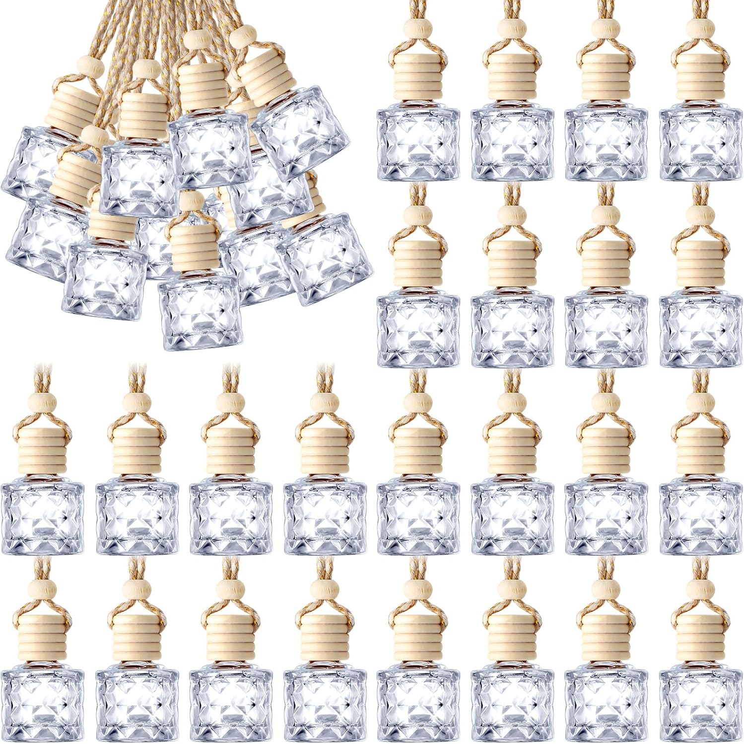 BBTO 50 Pcs Hanging Car Air Freshener Car Diffuser Bottles Empty Glass Perfume Bottle Freshener