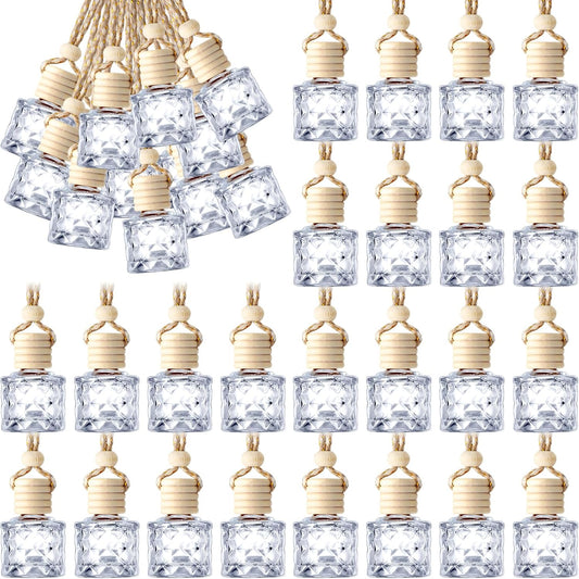 BBTO 50 Pcs Hanging Car Air Freshener Car Diffuser Bottles Empty Glass Perfume Bottle Freshener