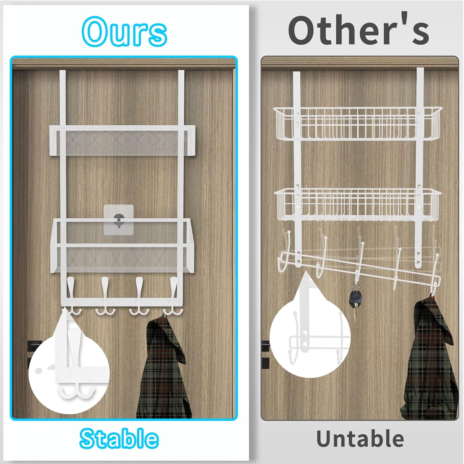 Over The Door Hooks Organizer, Coat Rack Over The Door Storage Hanger Towel Rack, Back of Door