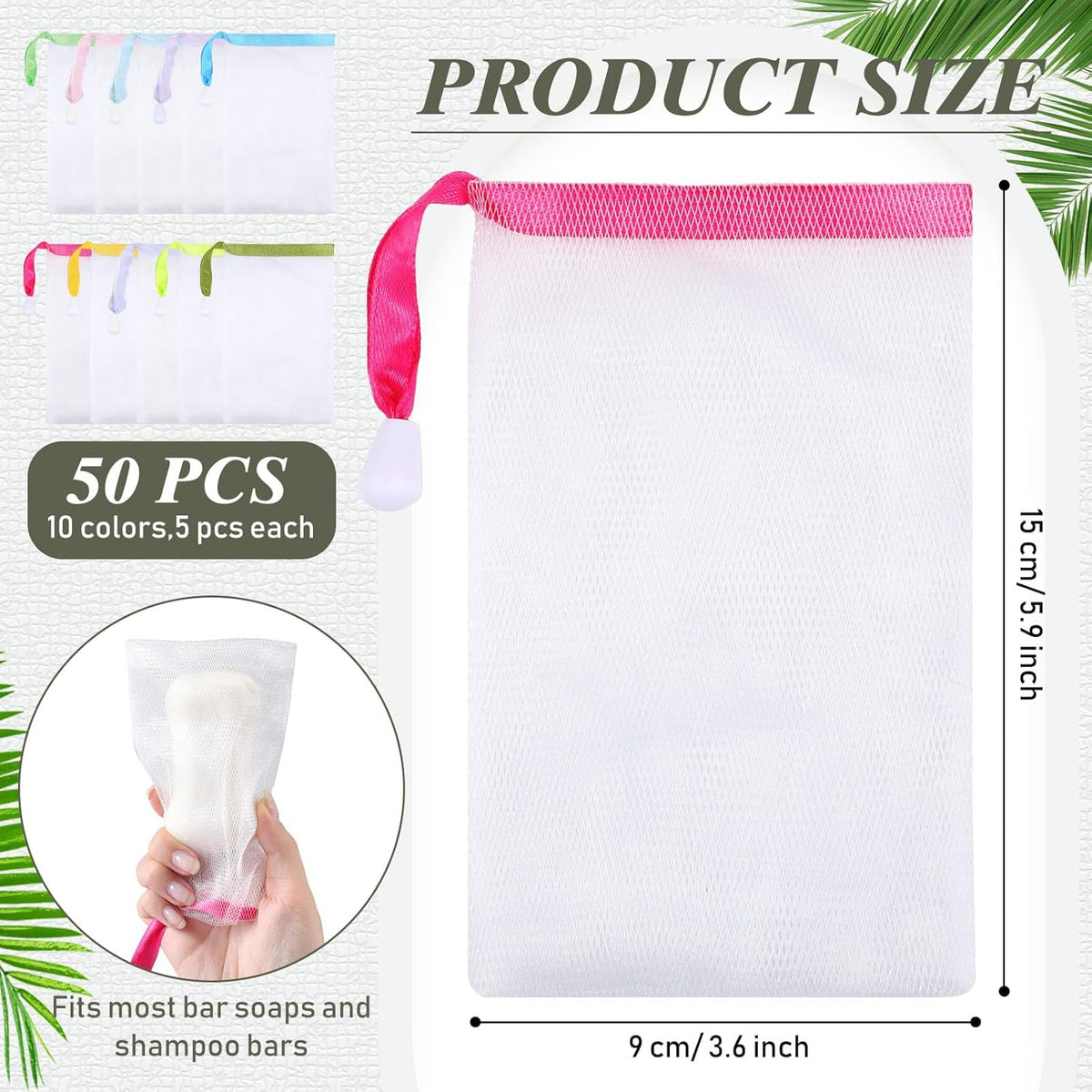 Sunnyray 50 Pcs 10 Colors Soap Bag Soft Handmade Soap Bubble Mesh Bags Exfoliating Mesh Pouch with
