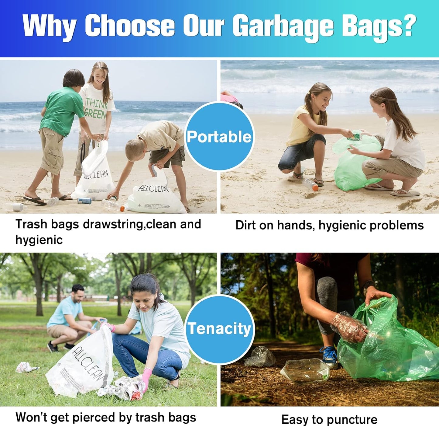 Trash Bags 10 Gallon Medium Kitchen Drawstring Bathroom Garbage Bags, Fit 8-10 Gal Bins,Extra