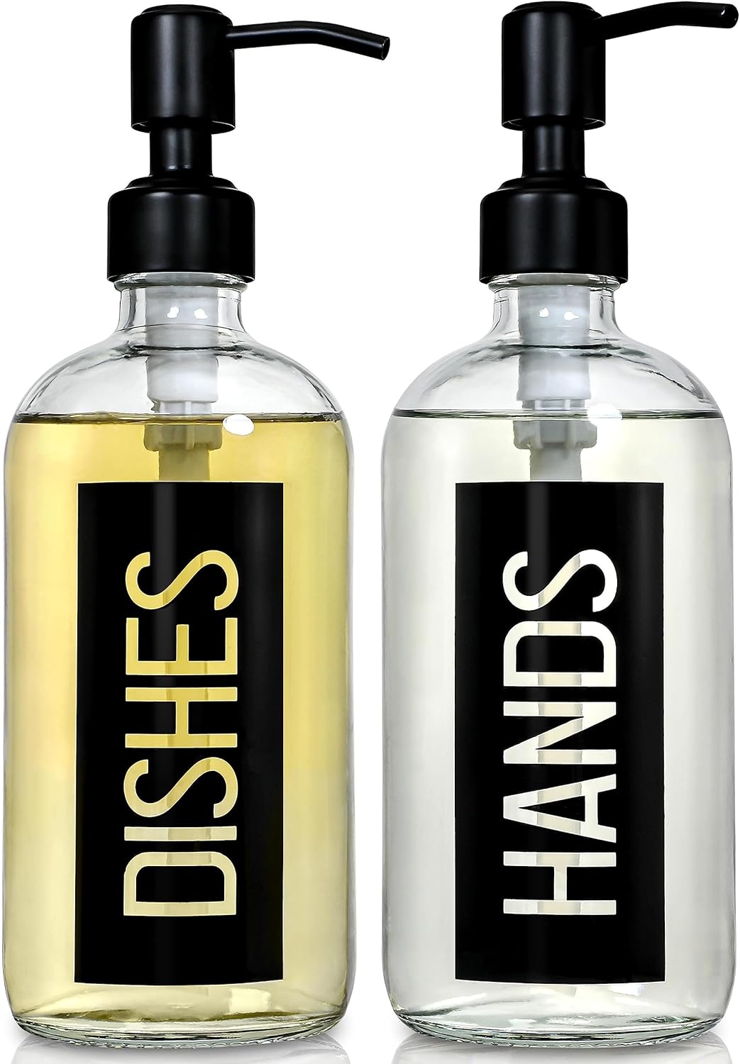 JASAI 2Pack 18OZ Glass Soap Dispenser, Black Stainless Steel Pump, Kitchen Dispenser with Classy
