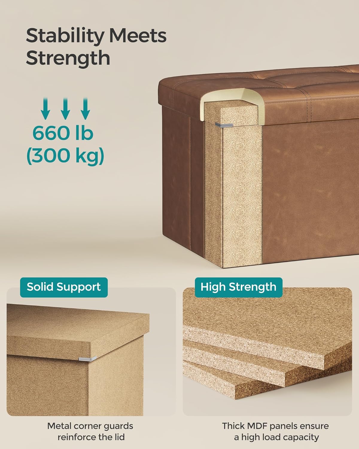 SONGMICS Mazie Collection - 30 Inches Folding Storage Ottoman Bench, Ottoman with Storage, Foot