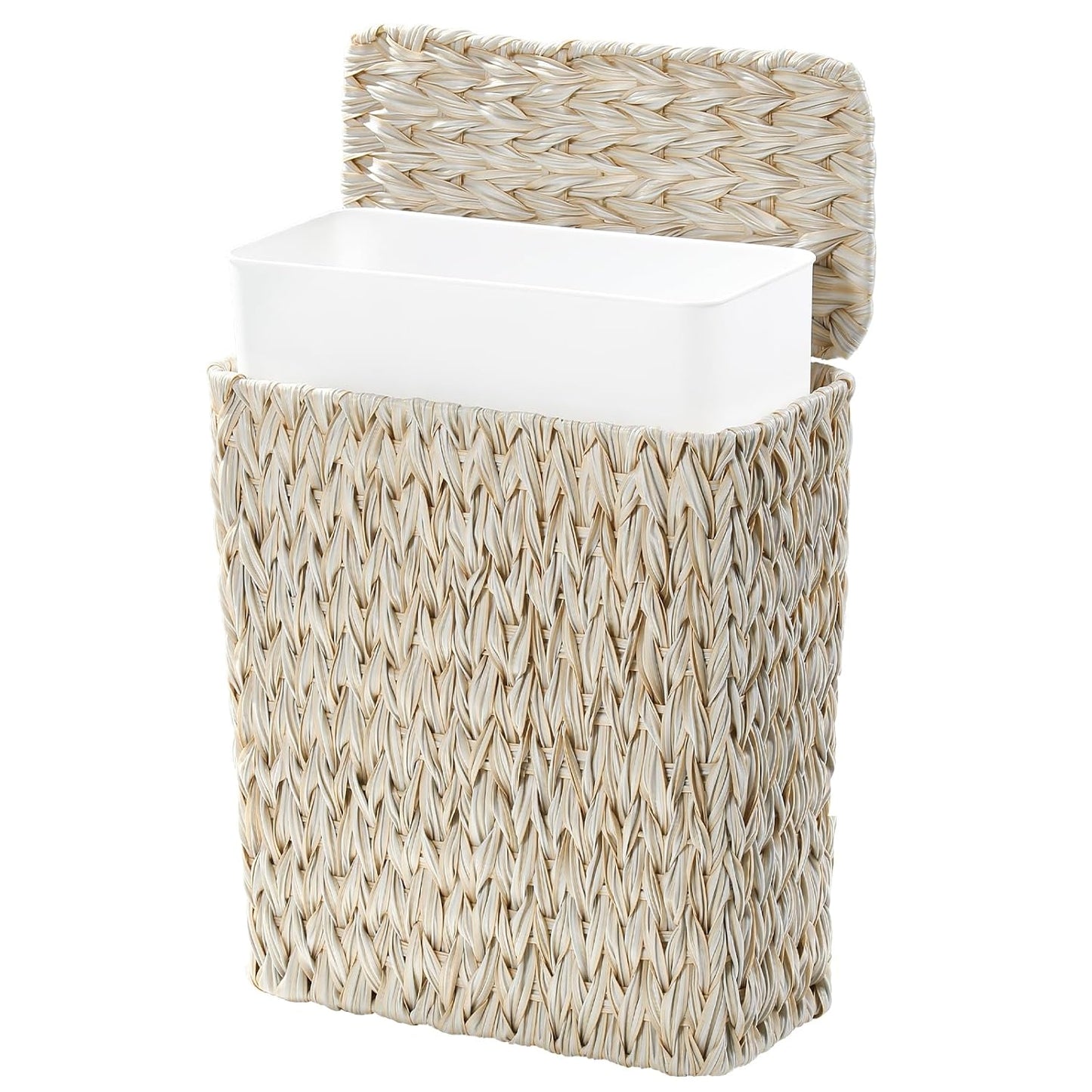 Wicker Trash Can with Lid and Liner,Boho Decotative Small Bathroom Trash Cans,Waterproof Slim Waste