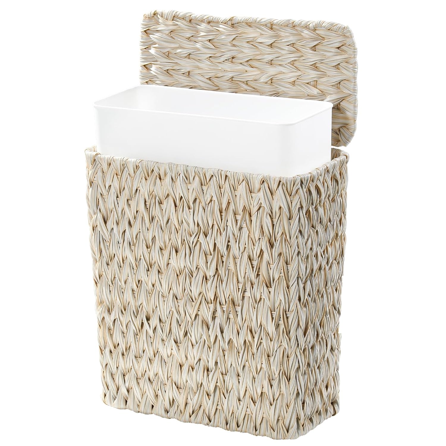 Wicker Trash Can with Lid and Liner,Boho Decotative Small Bathroom Trash Cans,Waterproof Slim Waste