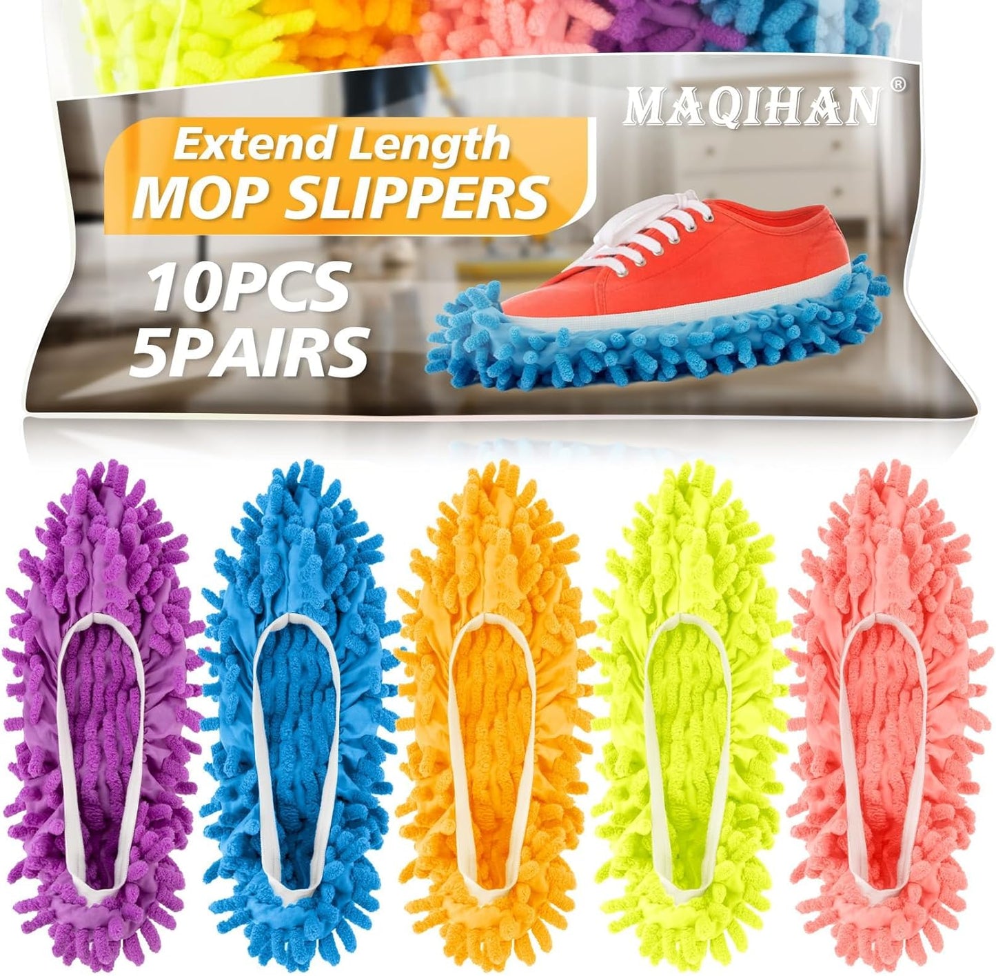 MAQIHAN 10 Mop Slippers for Floor Cleaning - Size 9.5 Mop Socks Women Mopping Cleaning Socks Feet