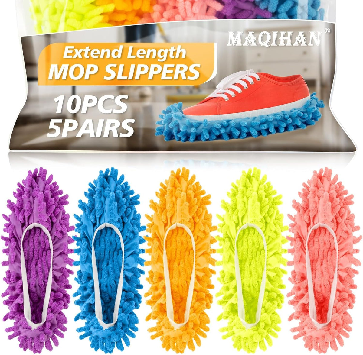 MAQIHAN 10 Mop Slippers for Floor Cleaning - Size 9.5 Mop Socks Women Mopping Cleaning Socks Feet
