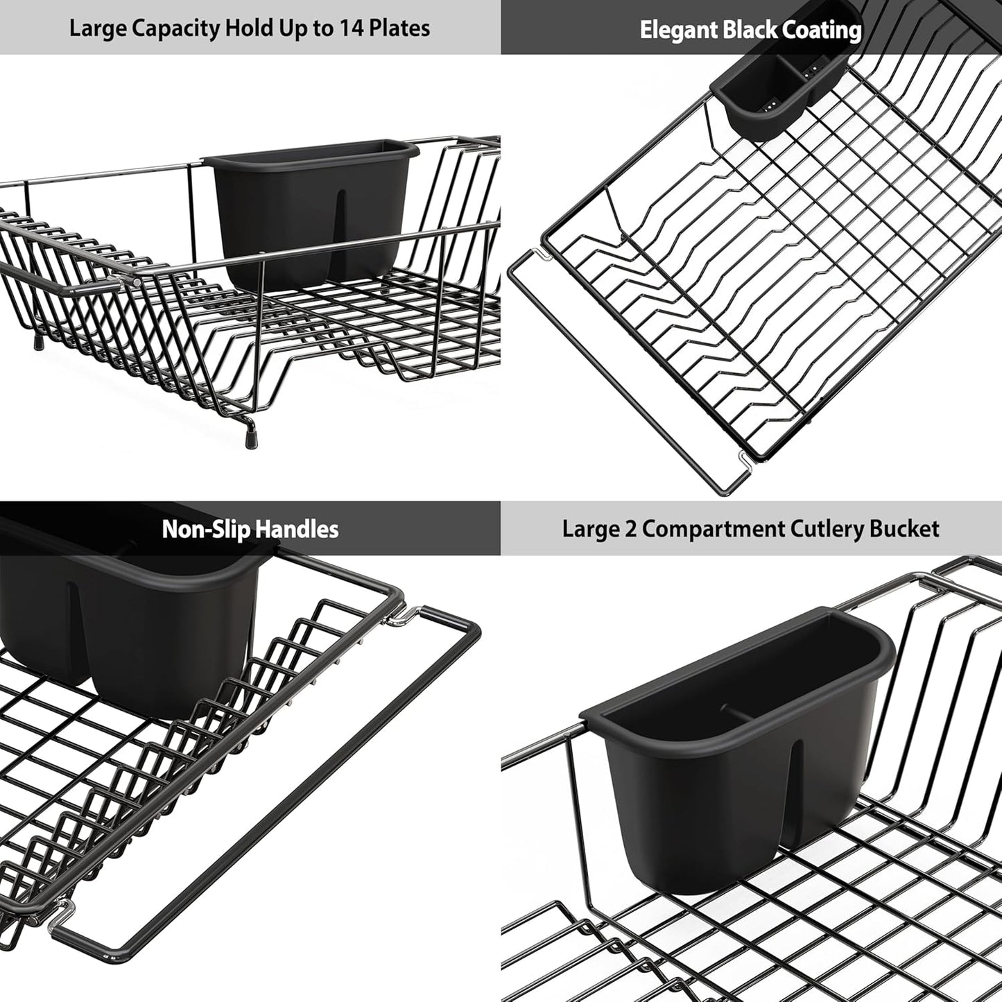 SIMPLE HOUSEWARE Large Over Sink Counter Top Stainless Steel Dish Drainer Drying Rack with Utensil