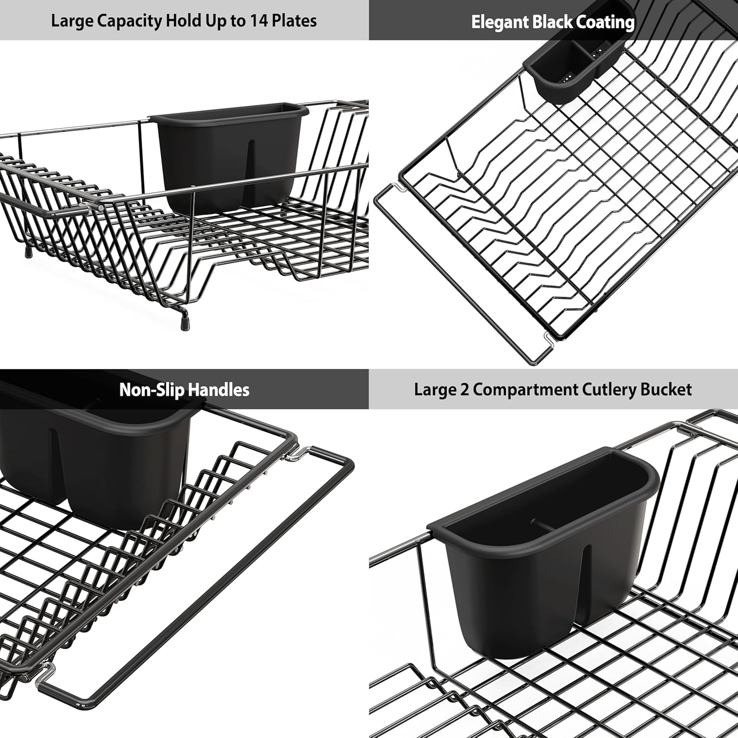 SIMPLE HOUSEWARE Large Over Sink Counter Top Stainless Steel Dish Drainer Drying Rack with Utensil