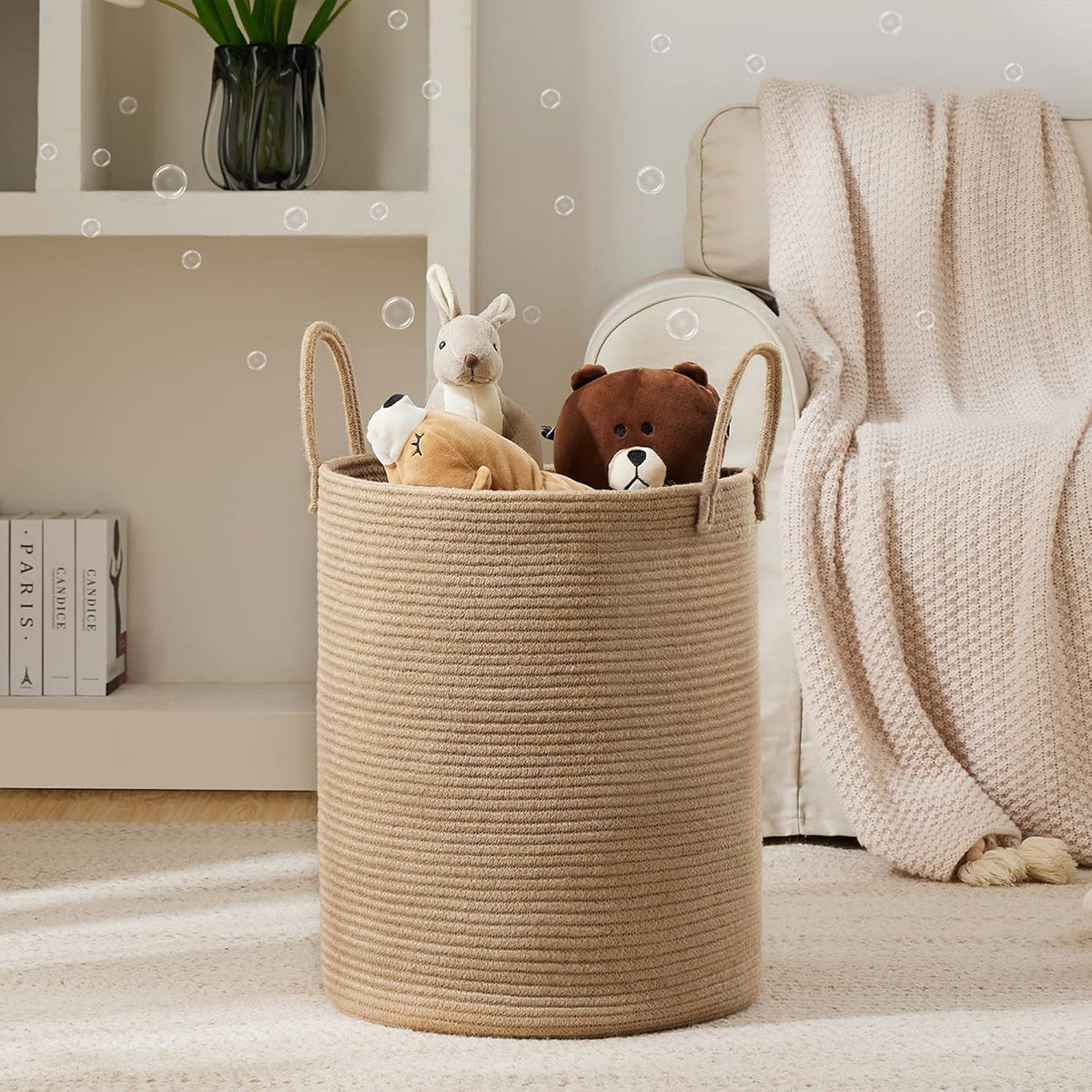 Jute Rope Laundry Hamper Basket by YOUDENOVA, 58L Tall Laundry Basket, Baby Nursery Hamper for