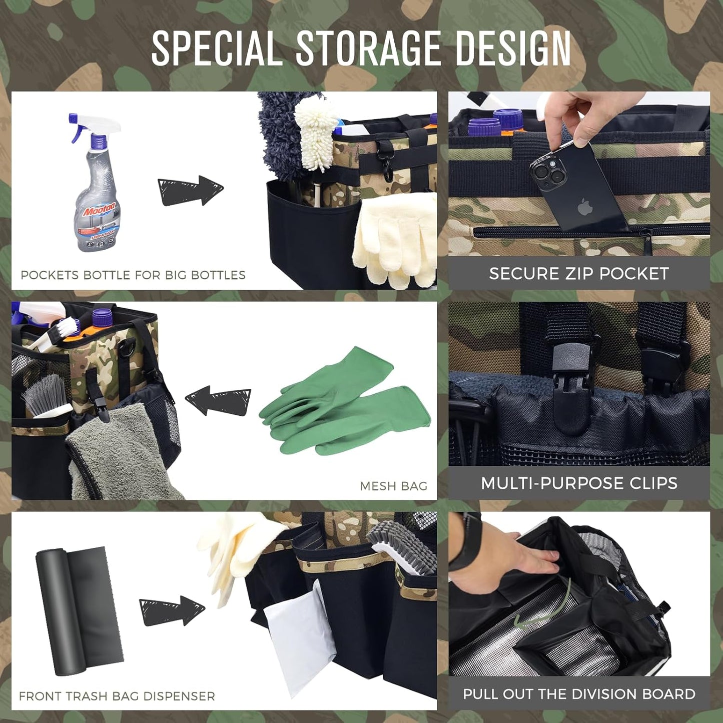 Wearable Cleaning Caddy Organizer with Handle & Shoulder Straps for Housekeepers, Under Sink & Car
