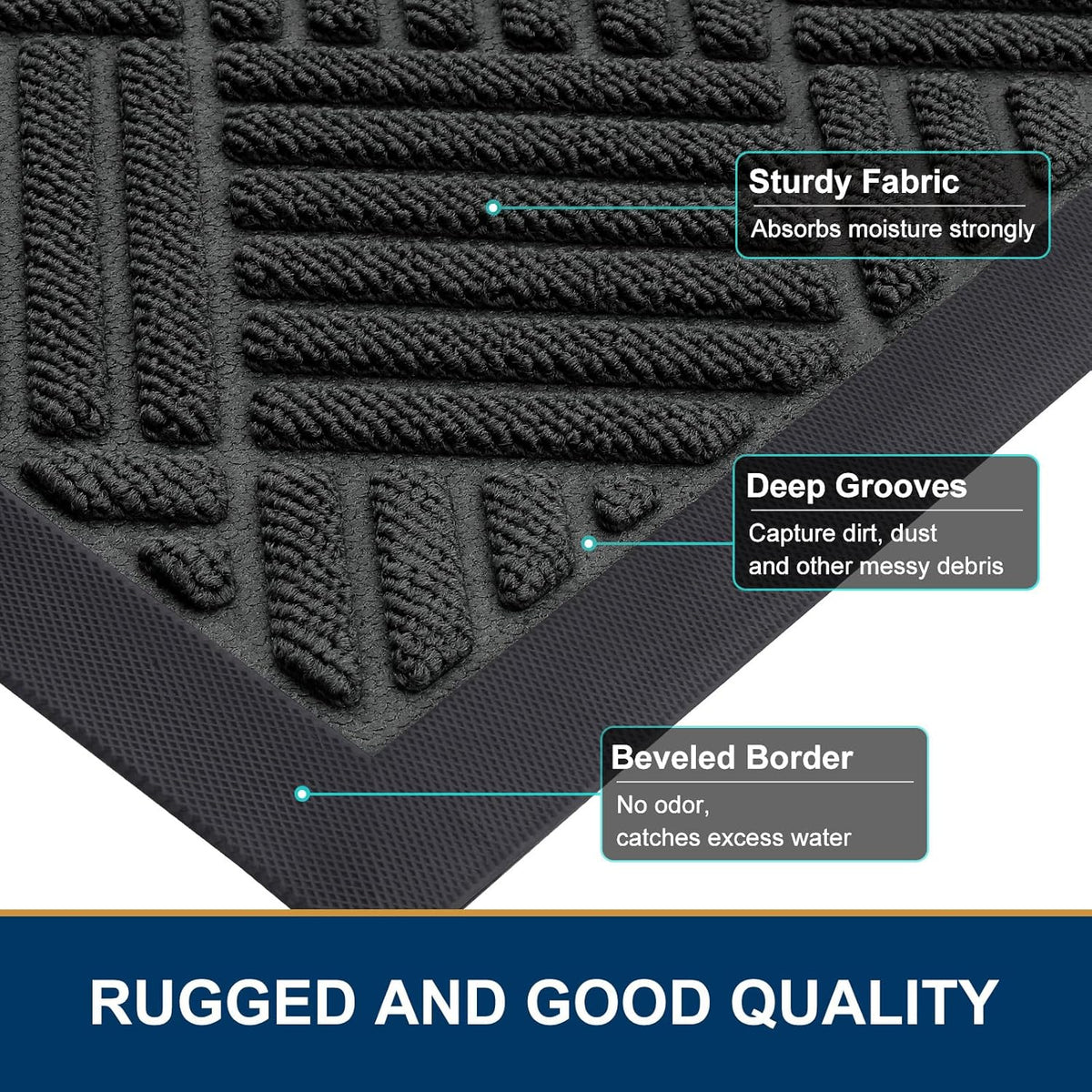 Smiry Front Door Mat Outside Entrance, Heavy Duty Outdoor Indoor Natural Rubber Doormat, Non Slip