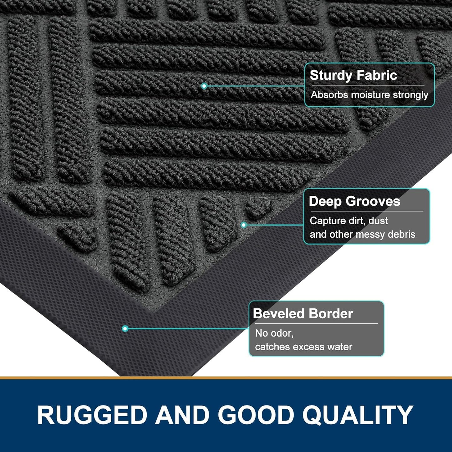 Smiry Front Door Mat Outside Entrance, Heavy Duty Outdoor Indoor Natural Rubber Doormat, Non Slip