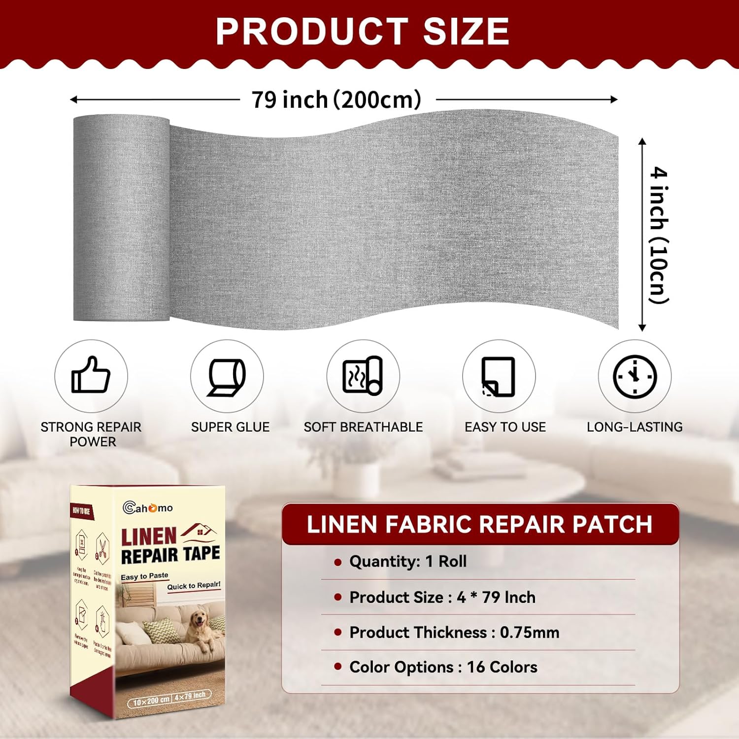 Linen Repair Tape 4x79 inch, Self Adhesive Fabric Patches, Linen Patch Tape Kit, Fabric Repair Tape