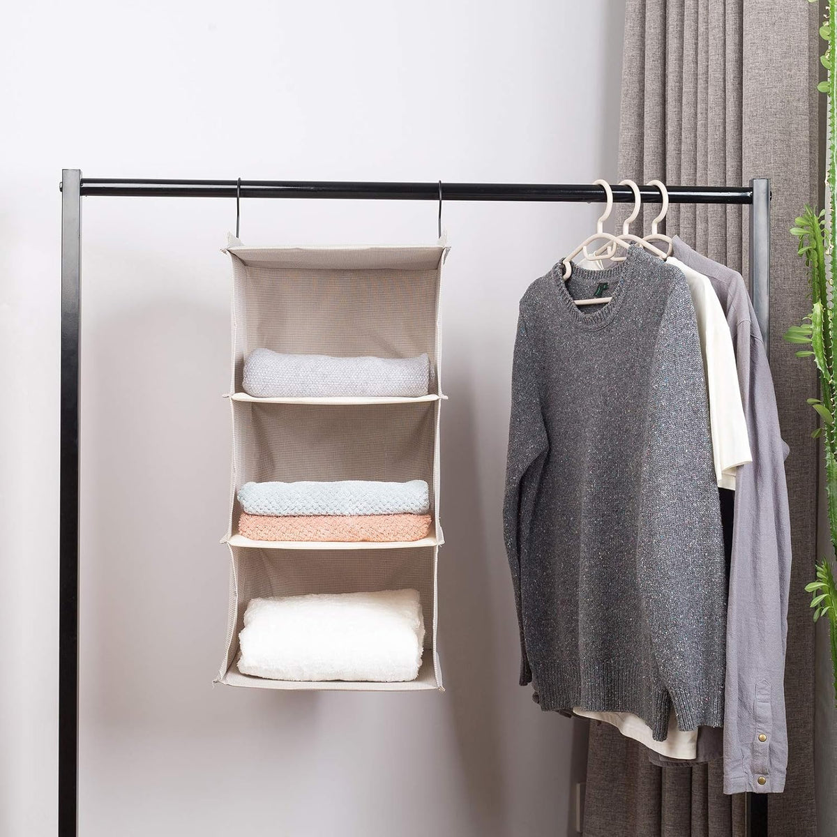 Hanging Closet Organizer, Easy Mount Foldable 3-Shelf Hanging Closet Wardrobe Storage Shelves