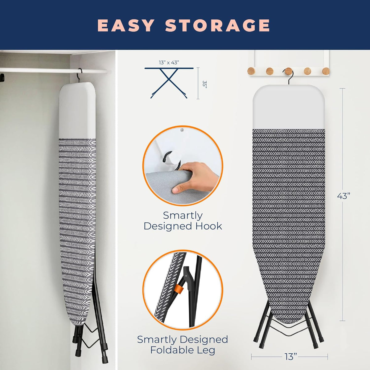 Happhom Ironing Board, Compact and Space Saver Iron Board, Safety Ironing with Park Zone and 4