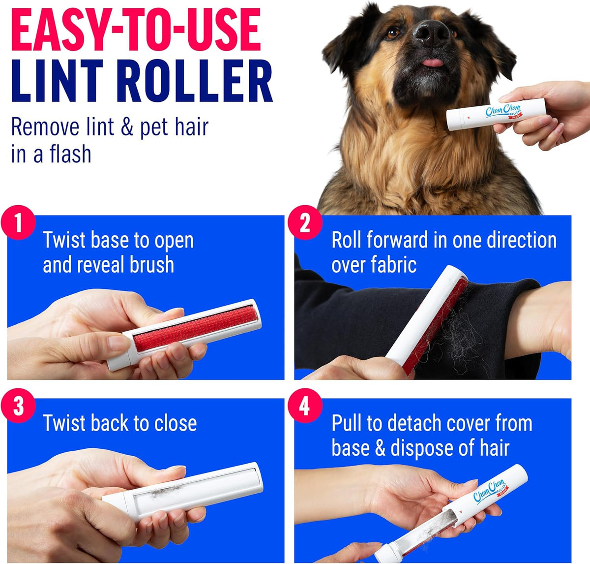 ChomChom Roller for Pet Hair - Reusable Lint Roller Pet Hair Removal Tool for Clothes, Couches