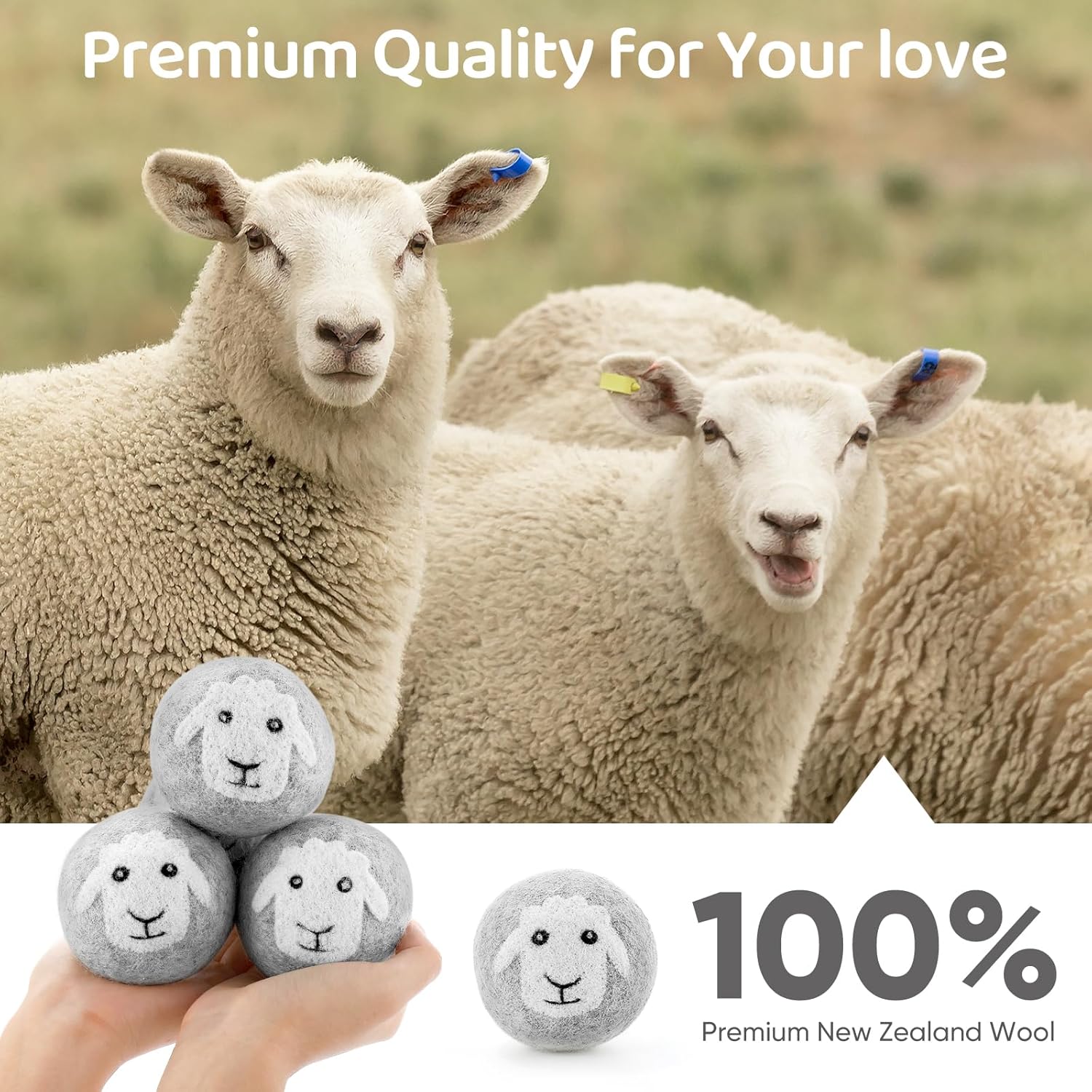 Wool Dryer Balls 6 Pack, Natural Fabric Softener, Dryer Balls Laundry Reusable, Reduces Clothing